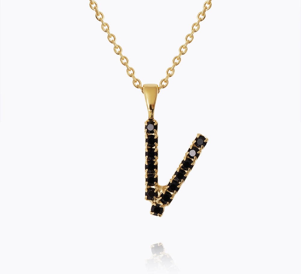 Caroline Svedbom - Mini Letter Black Necklace Letter V Gold